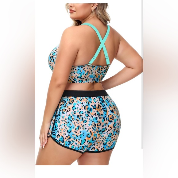 Women Plus 3 pc Tankini Swimsuits Bathing Suits Boy Shorts Tank Top Sports Bra - Picture 5 of 6